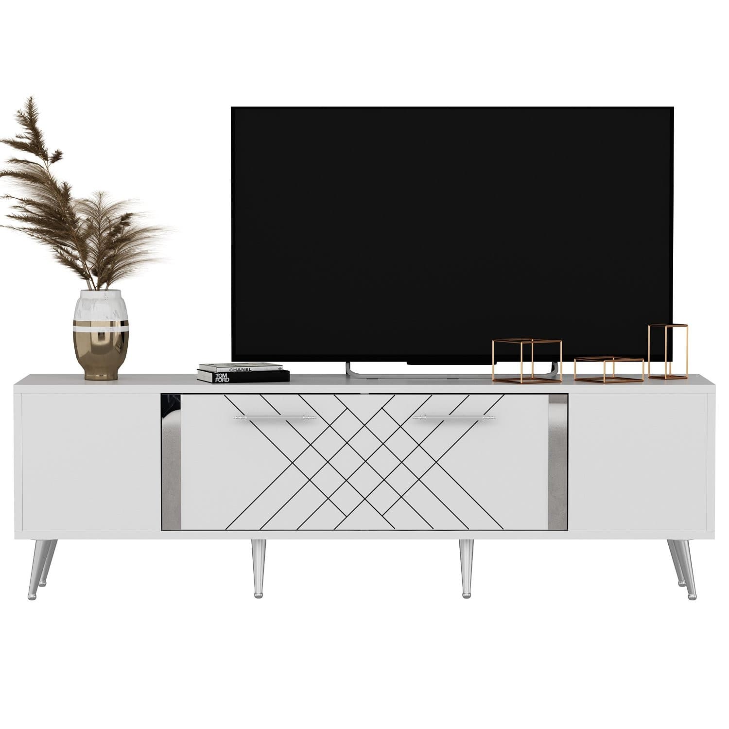 Meuble TV en bois "Detas" - 150 x 35 x 48 cm - Argent